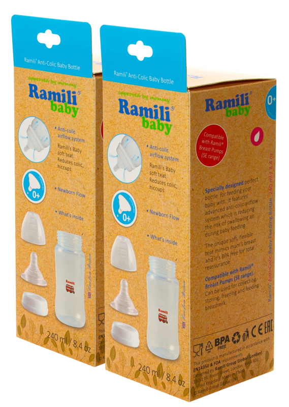 Купить  из двух противоколиковых бутылочек Ramili Baby 240MLX2 (240 мл. x2, 0+, слабый поток)-3.jpg